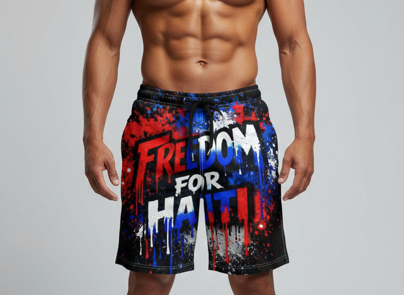 Short Freedom for Haiti - Design Graffiti Éclaboussures Peinture Noir