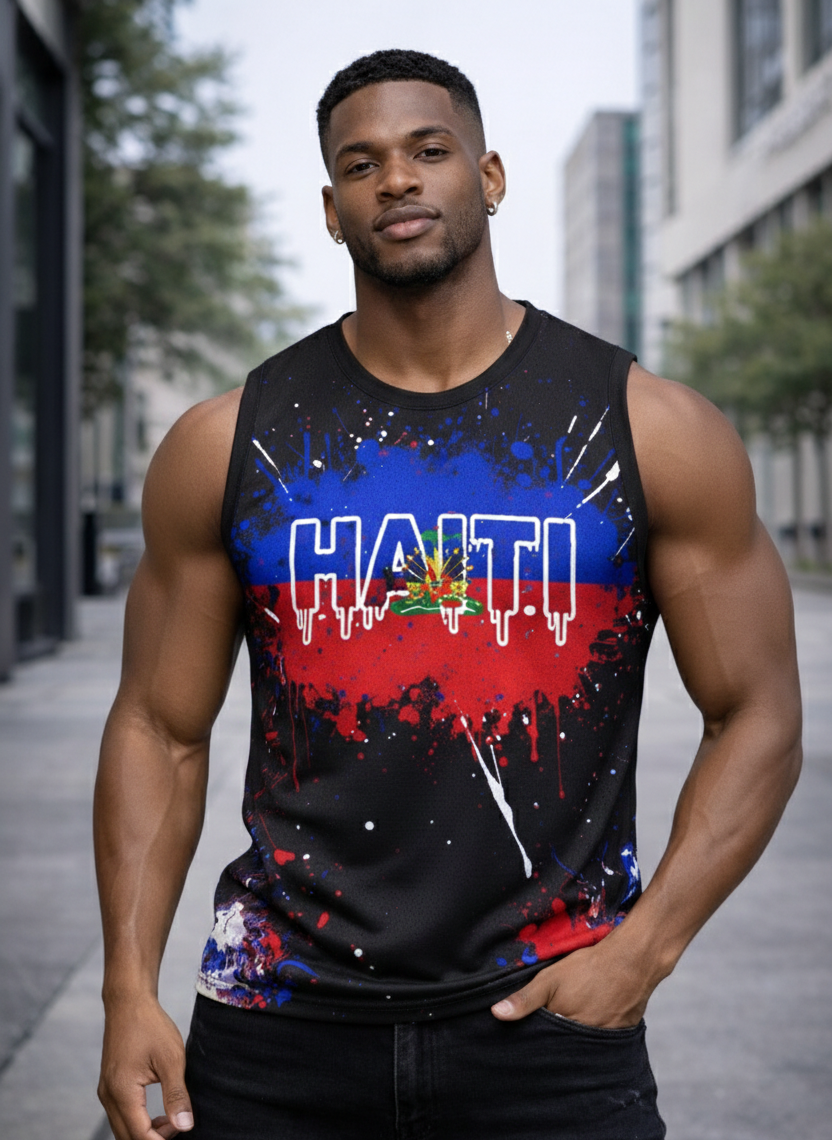 Débardeur Haiti Splash Art - Design Éclaboussures Drapeau