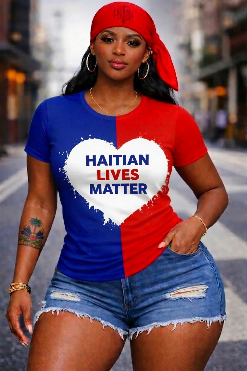 T-Shirt Femme Haitian Lives Matter - Cœur Bicolore Bleu Rouge