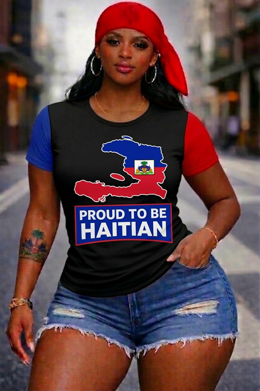 T-Shirt Femme Proud to be Haitian - Carte Drapeau Tricolore