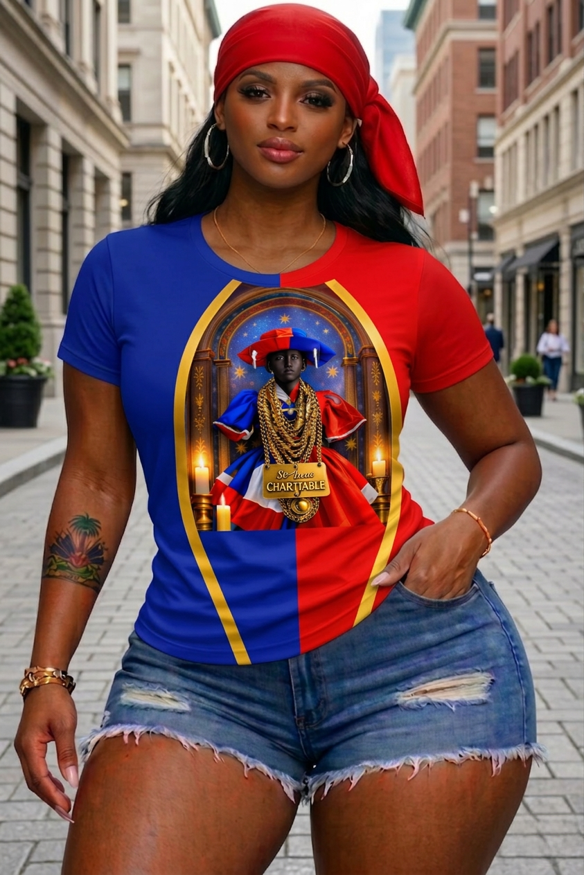 T-Shirt Femme St Jean Charitable - Autel Sacré Tricolore Bleu Rouge
