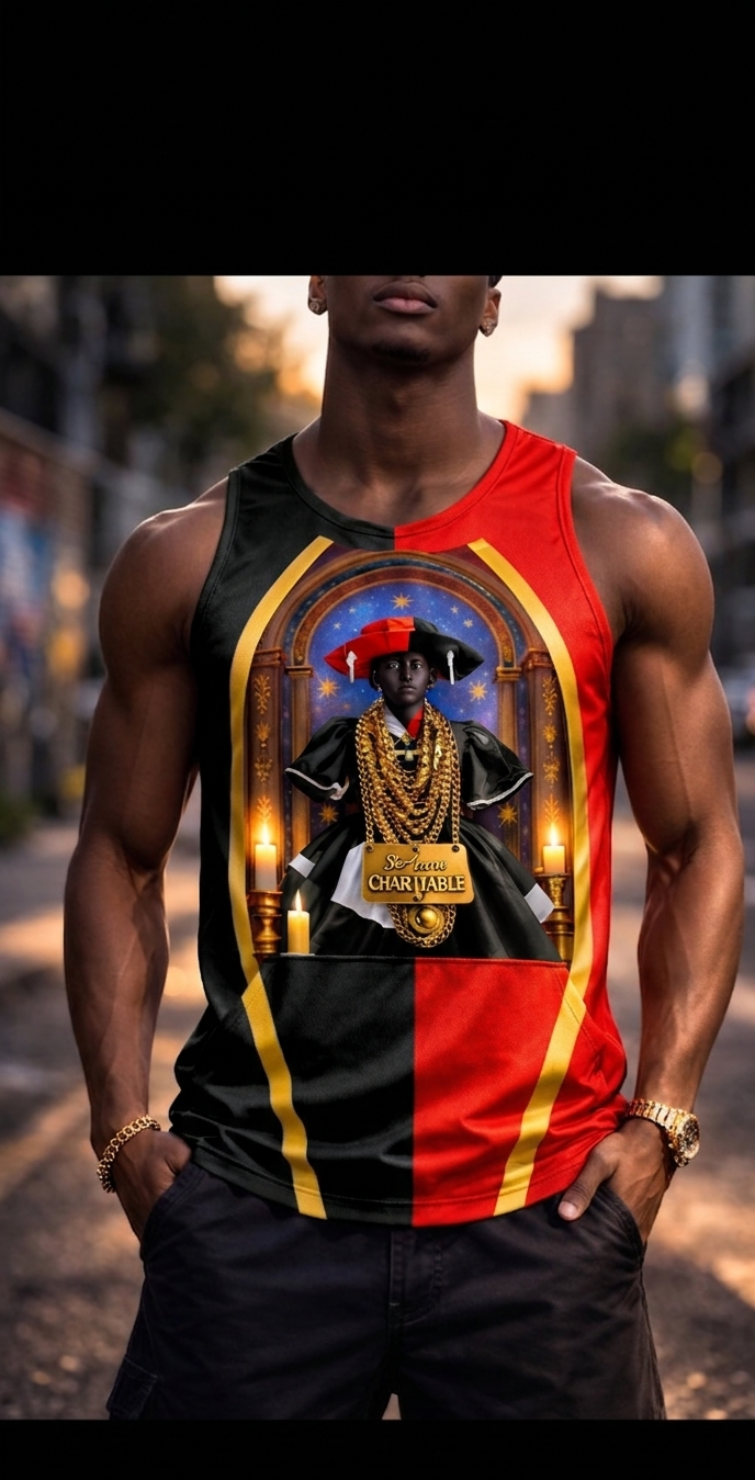 Débardeur Sainte Anne – Noir, Rouge & Or