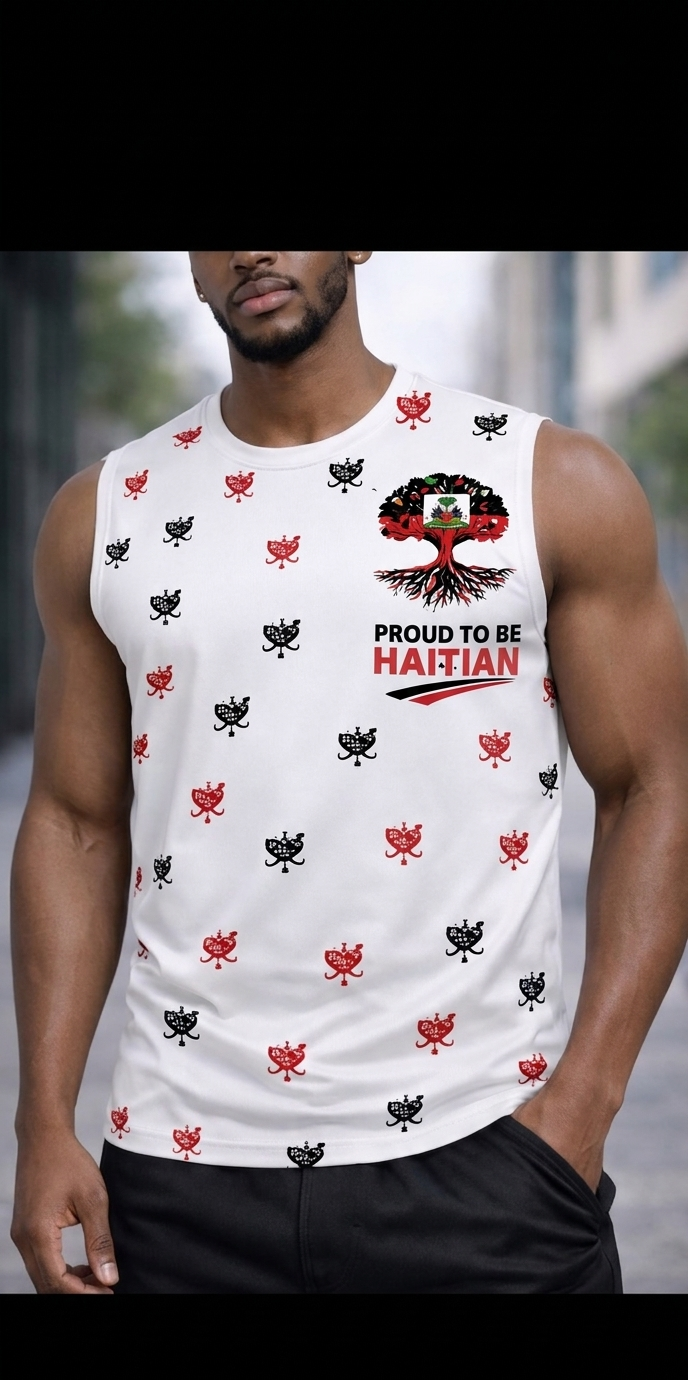 Débardeur Proud to be Haitian – Blanc, Noir & Rouge