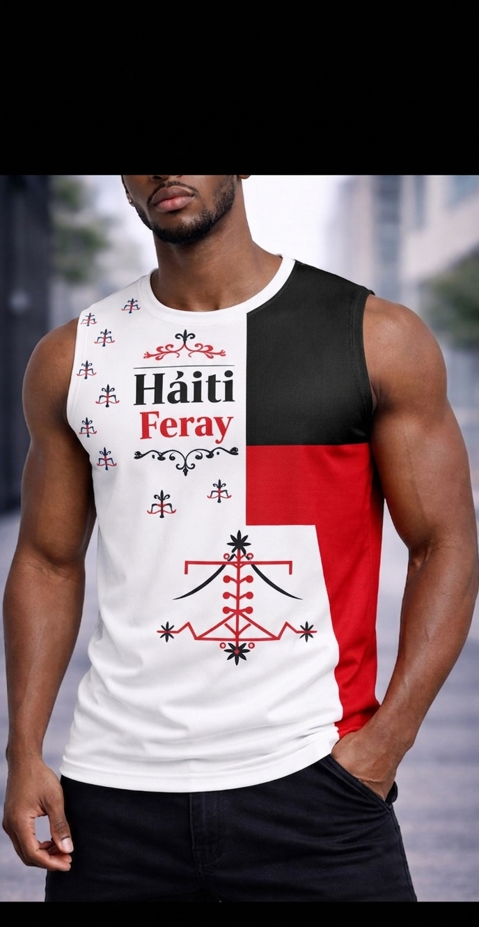 Débardeur Haïti Feray – Blanc, Noir & Rouge