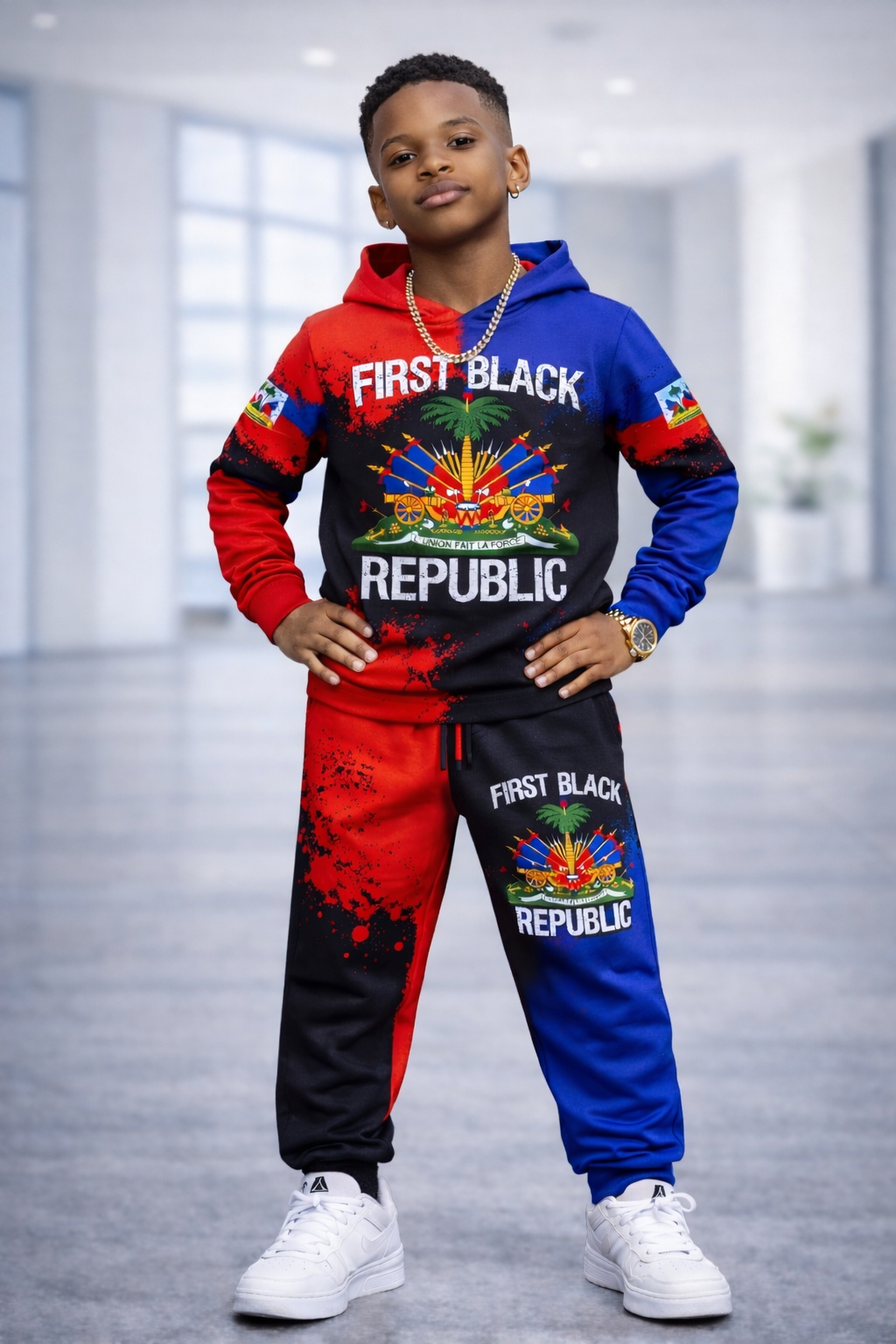Ensemble Deux Pièces First Black Republic Hoodie et Jogging pour Enfants