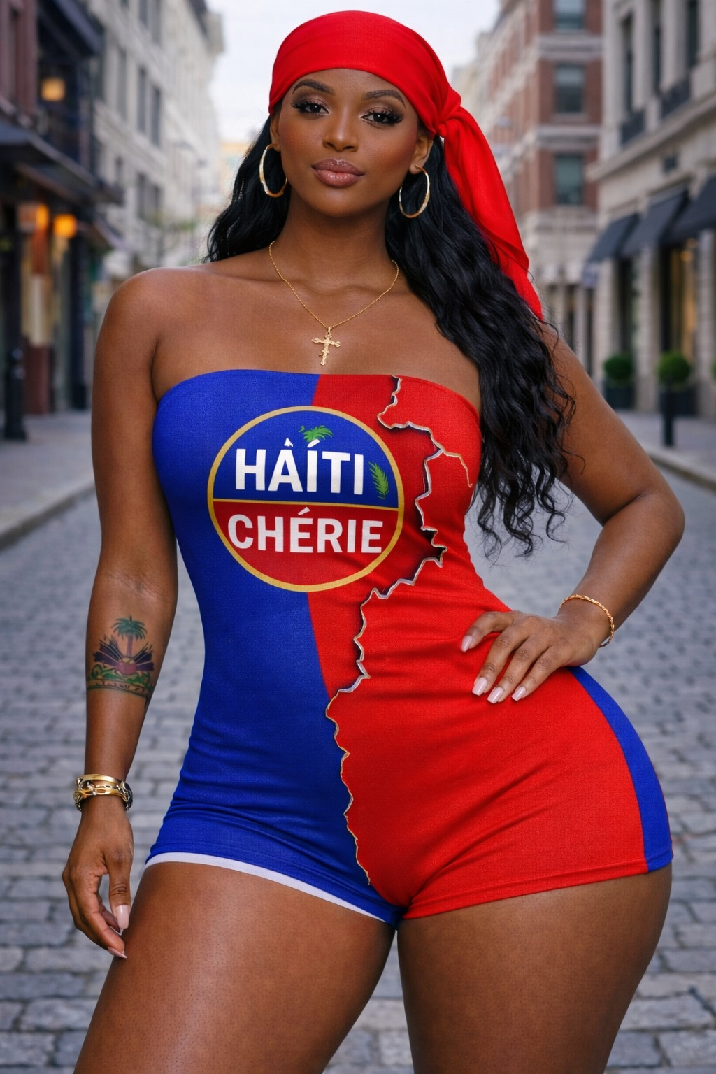 Romper Femme Haïti Chérie - Carte Tricolore Bustier Bleu Rouge
