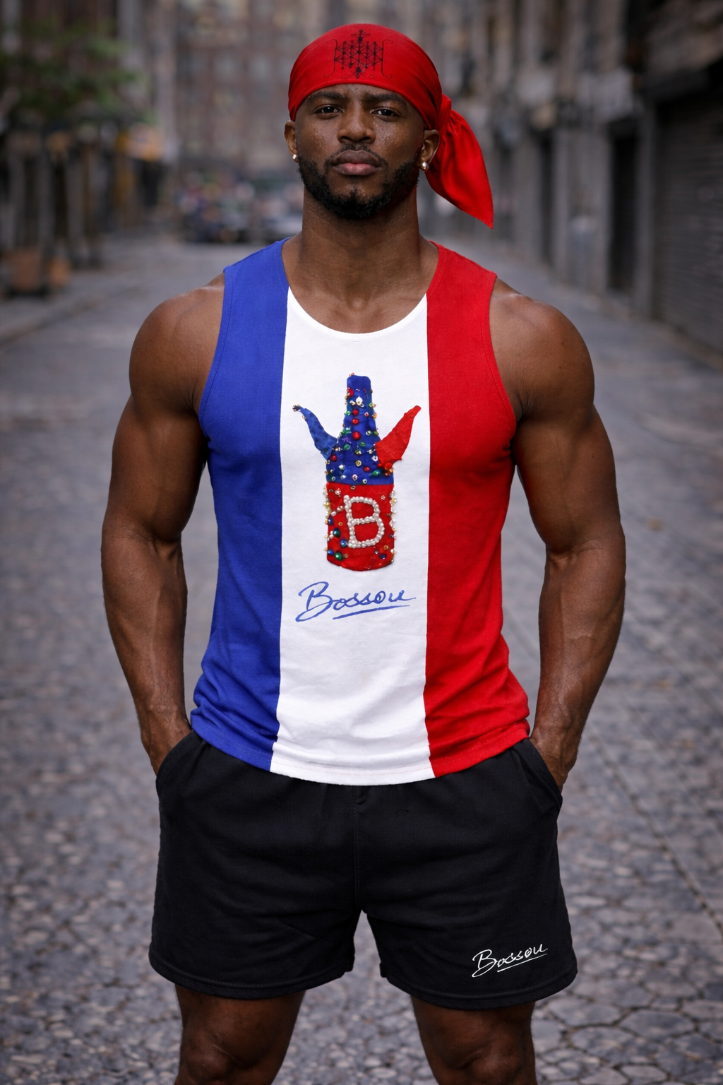 Débardeur Bossou - Bouteille Perlée Tricolore Bleu Blanc Rouge
