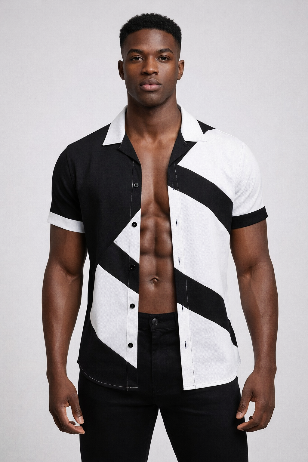 Chemise Diagonale Graphique Noir et Blanc