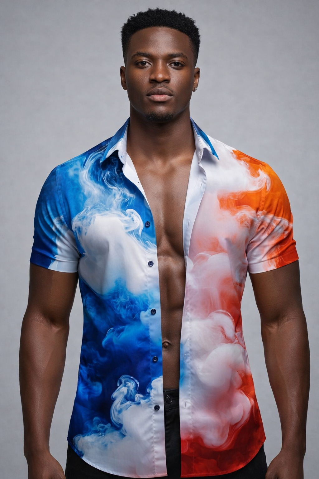 Chemise Fumée Bicolore – Bleu & Orange