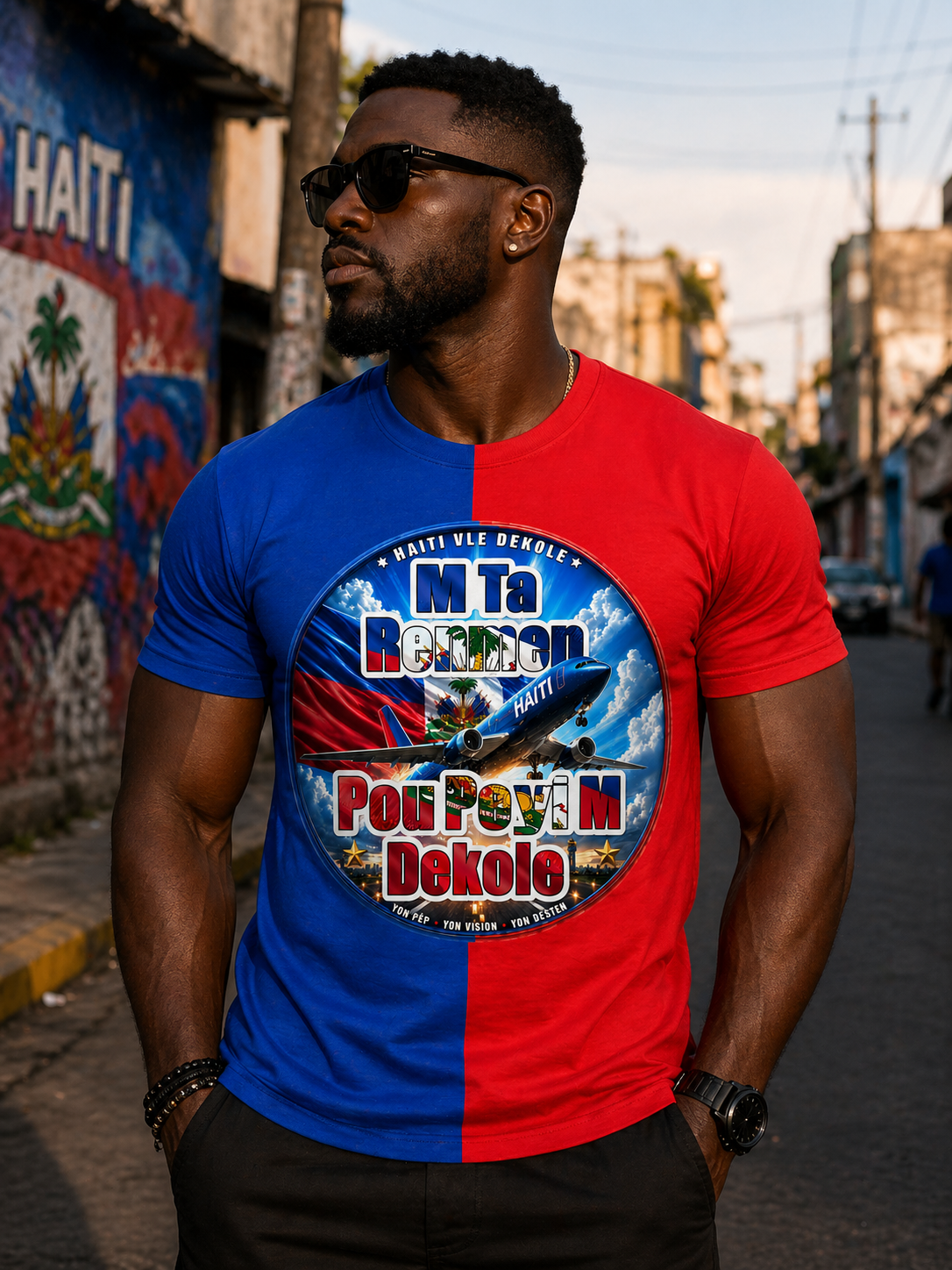 T-Shirt M Ta Renmen Pou Peyi M Dekole – Bleu & Rouge