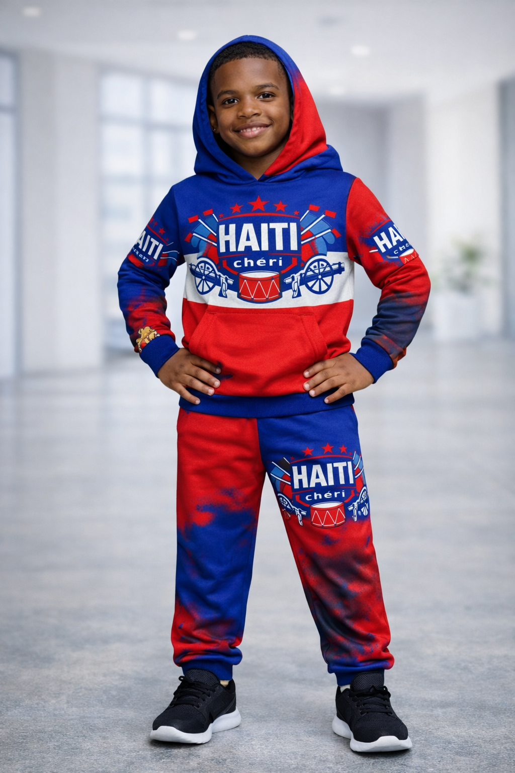 Ensemble Deux Pièces Haïti Cheri avec Canons Hoodie et Jogging pour Enfants