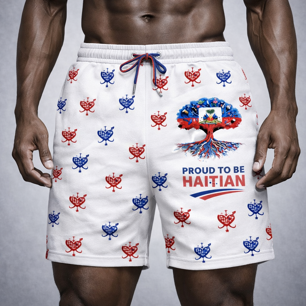 Short Proud to be Haitian - Arbre Racines Motif Blanc
