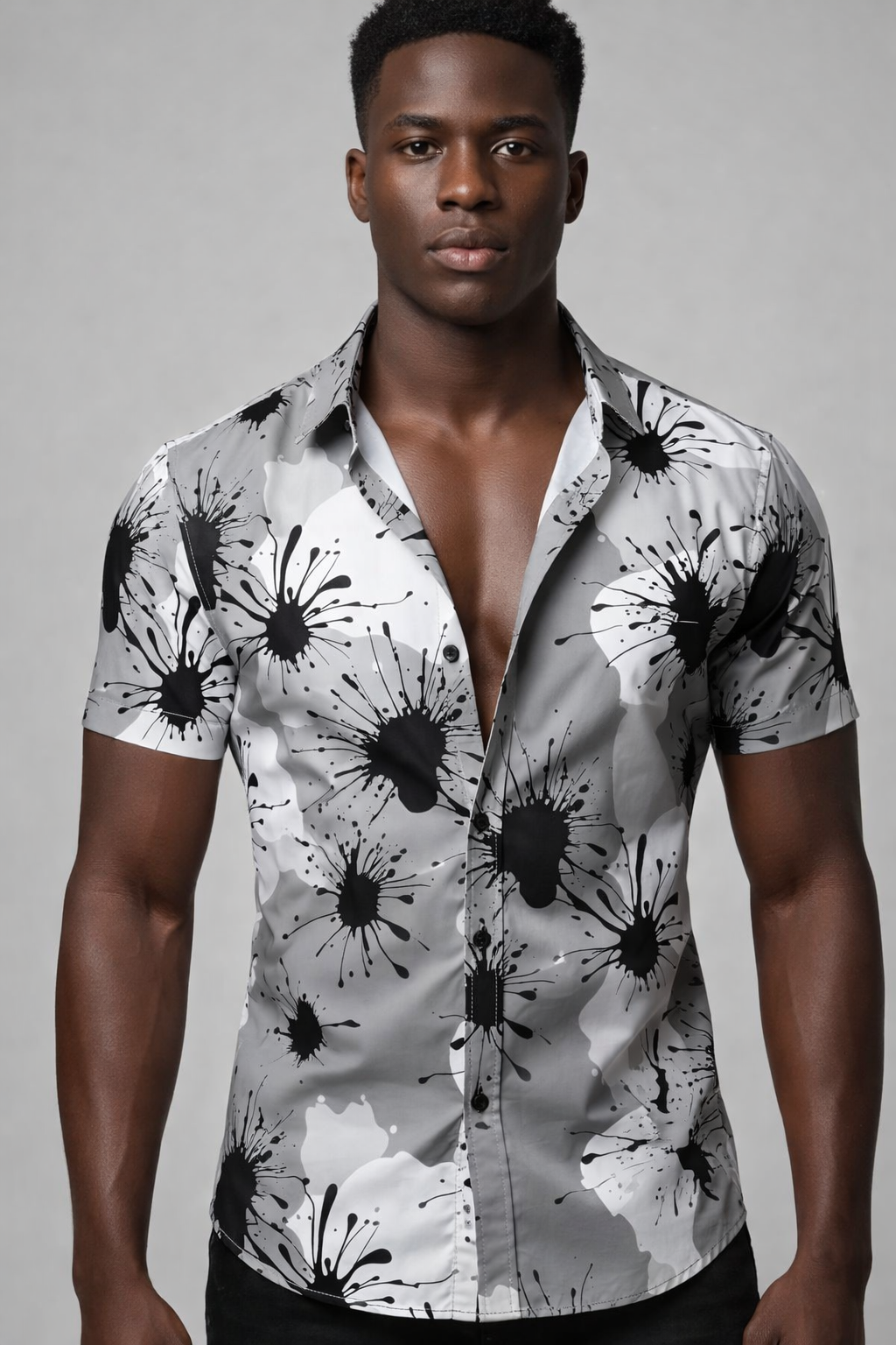 Chemise Blanche – Imprimé Taches d’Encre Noire All-Over