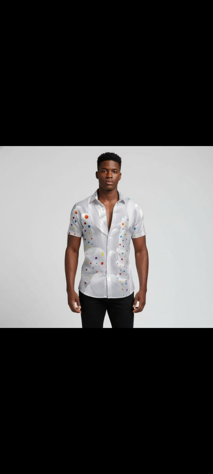 Chemise Blanche Confettis Colorés et Nuages