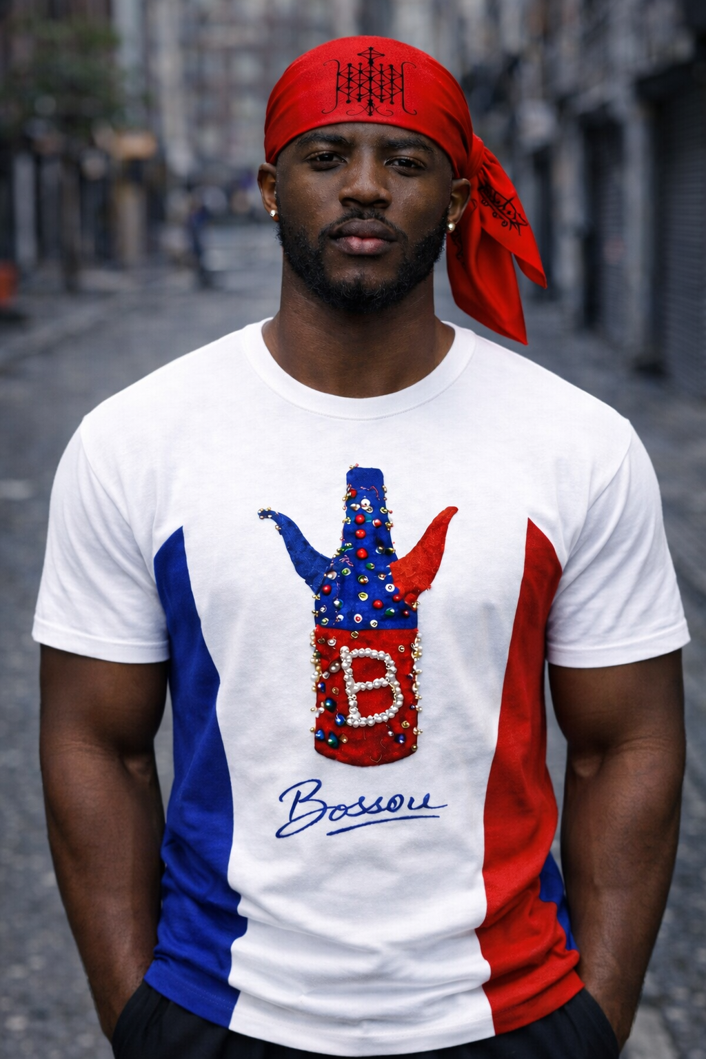 T-Shirt Bossou - Bouteille Perlée Tricolore Haïtien