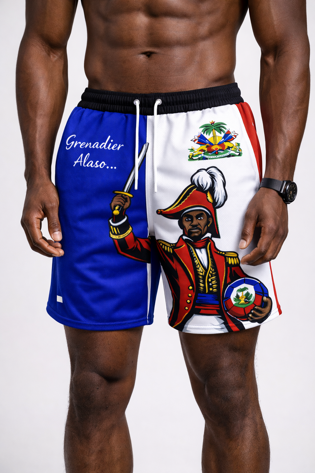 Short Haïti Grenadier Alaso & Armoiries – Colorblock Bleu & Blanc