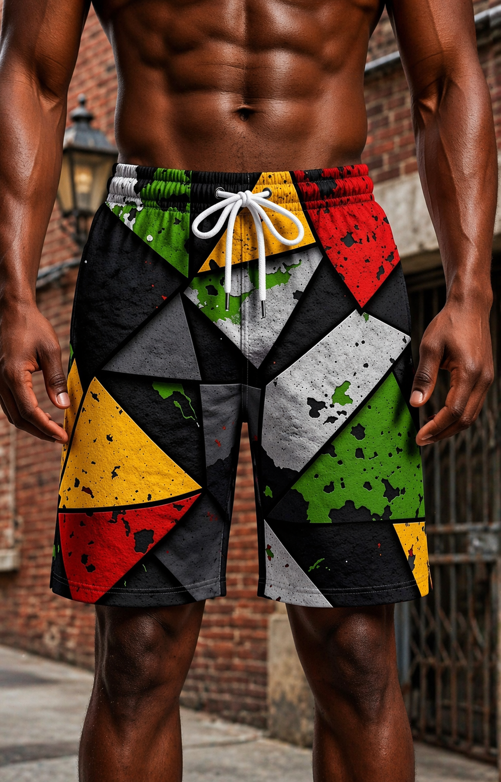 Short Géométrique Panafricain – Noir, Jaune, Rouge & Vert