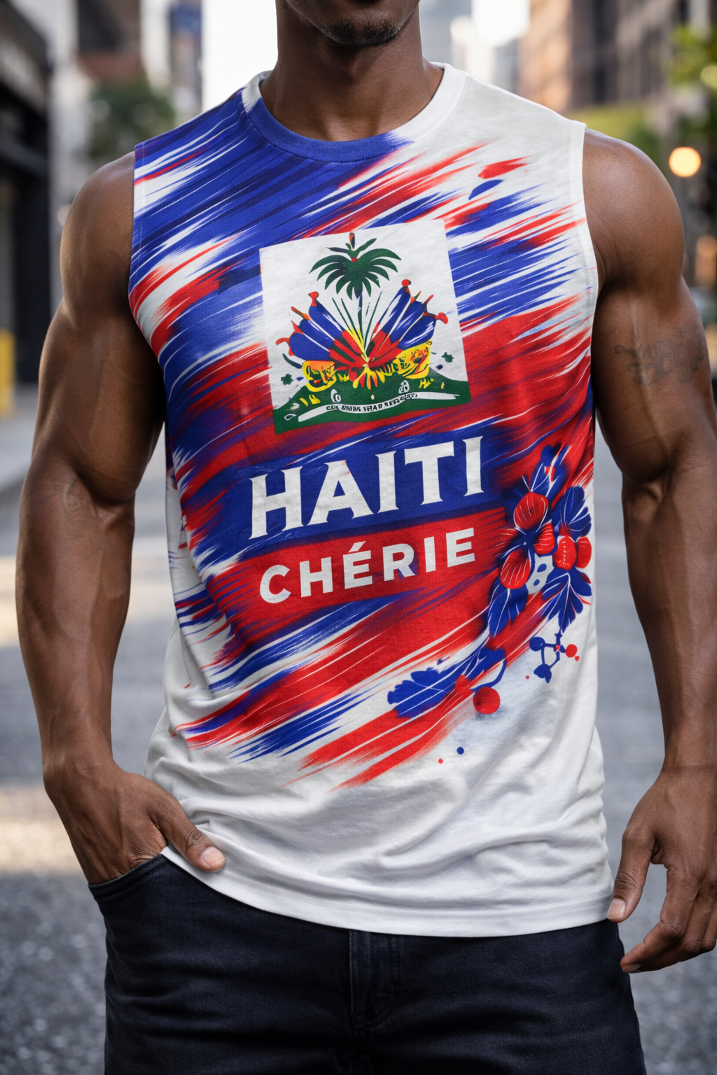 Débardeur Haiti Chérie - Emblème National Coups de Pinceau Artistiques