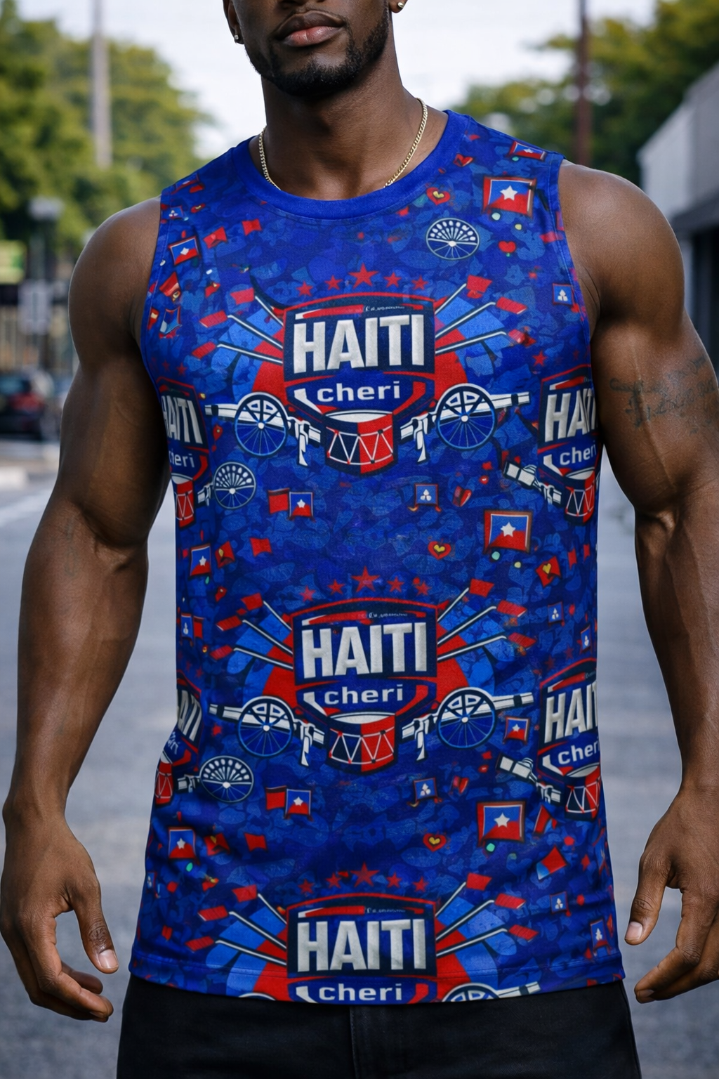 Débardeur Haiti Cheri - Motif Répétitif All-Over Symboles Culturels
