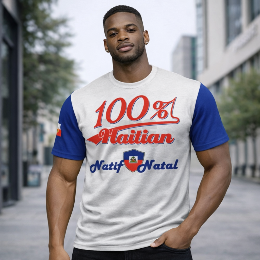 T-Shirt 100% Haitian Natif Natal - Édition Manches Bleues