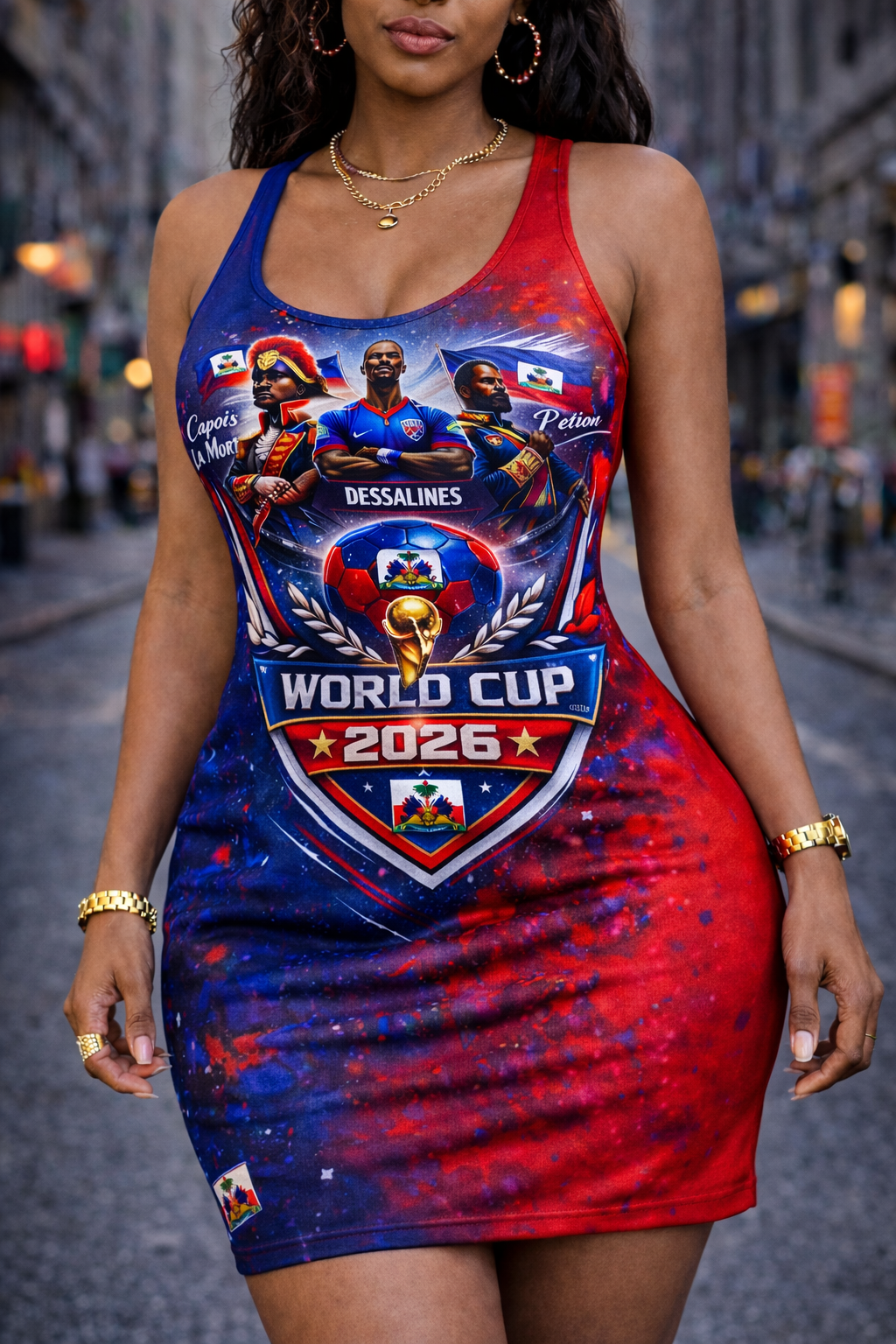 Robe Moulante World Cup 2026 Dessalines Héros Historiques Tie-Dye pour Femme