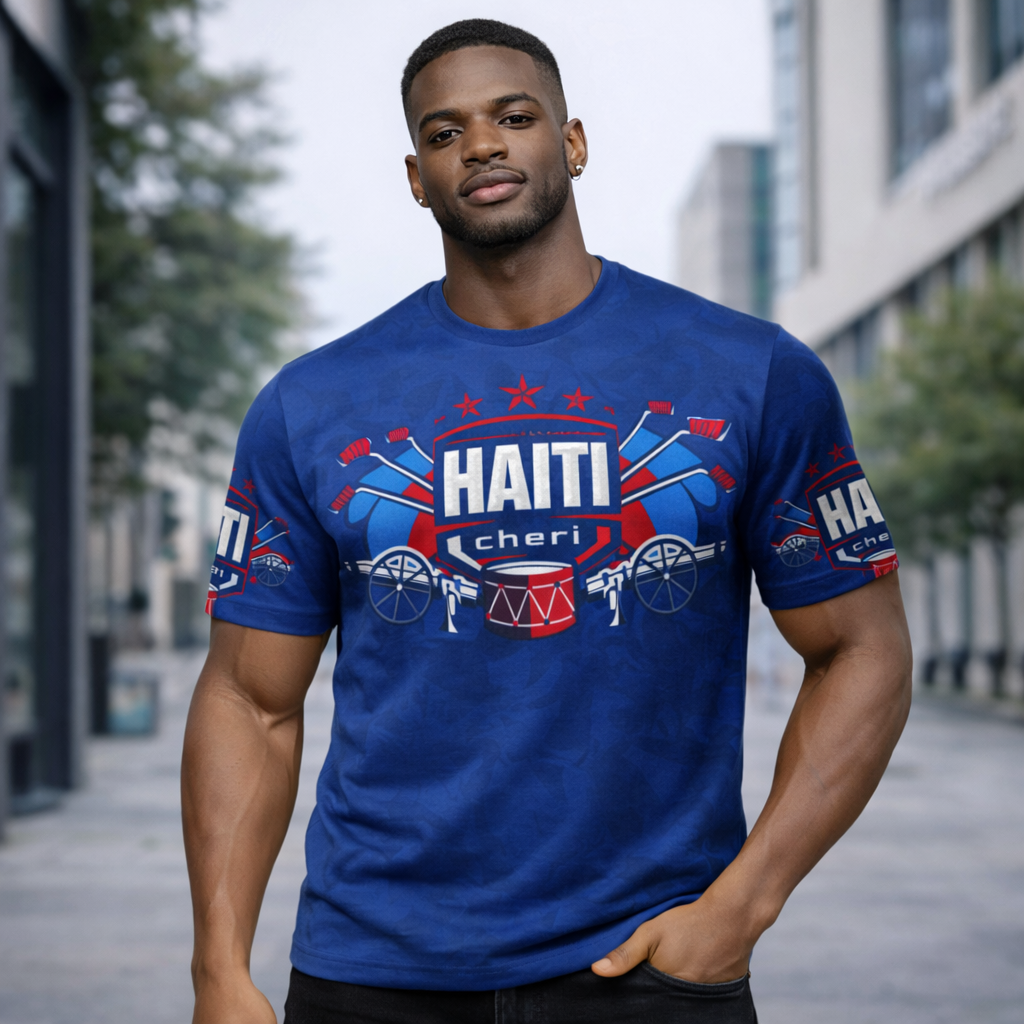 T-Shirt Premium Haiti Chéri - Édition Bleu Symboles Nationaux