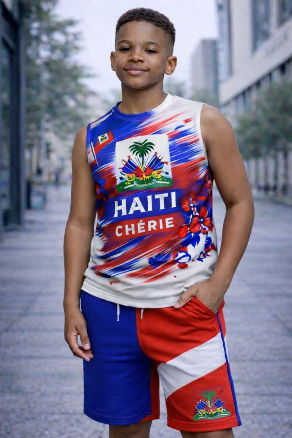 Ensemble Deux Pièces Haïti Chérie avec Armoiries Débardeur et Short pour Enfants