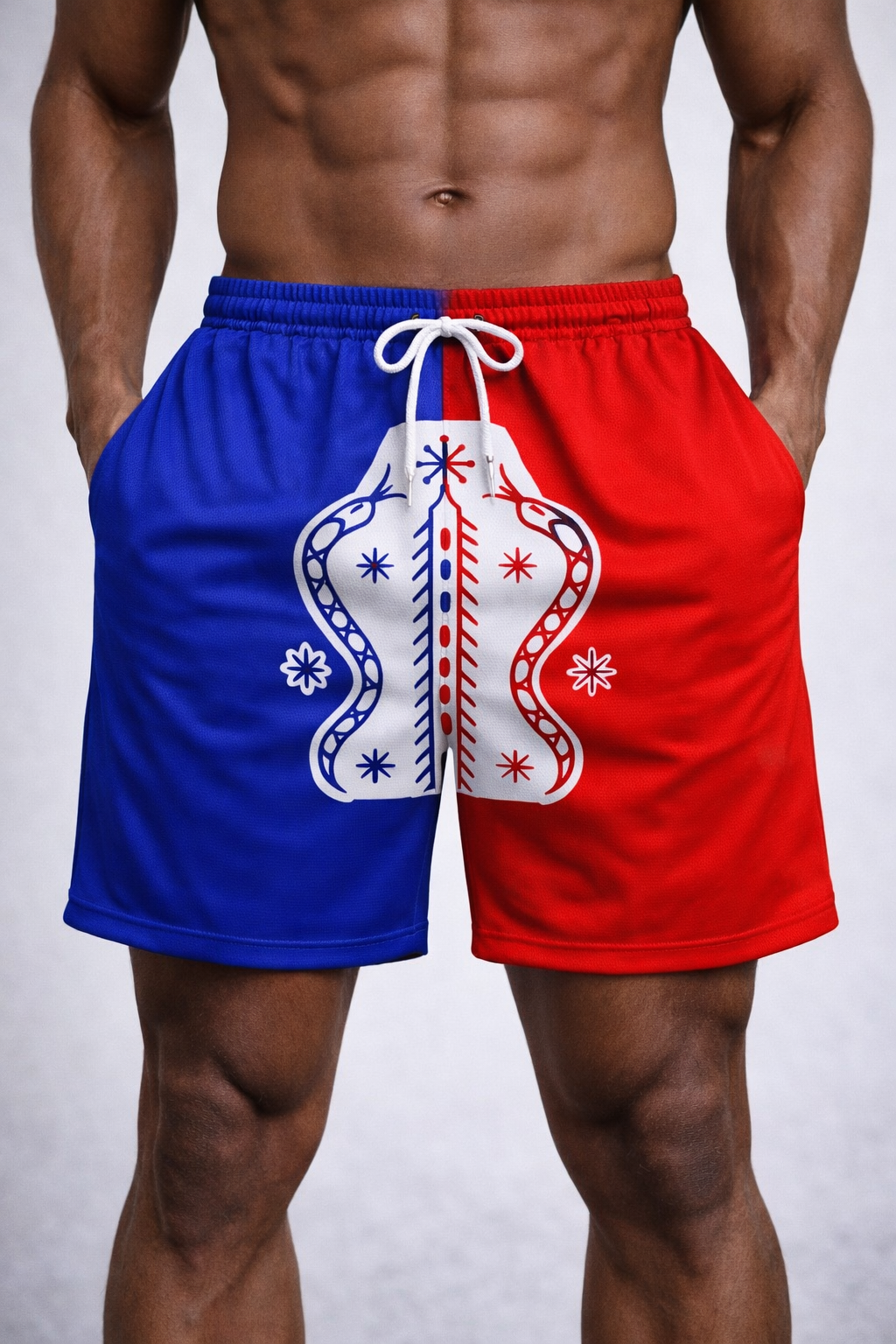 Short Vaudou Sson - Symboles Sacrés Bicolore Bleu Rouge