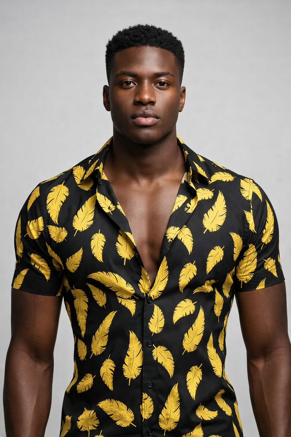 Chemise Noire – Imprimé Plumes Dorées All-Over
