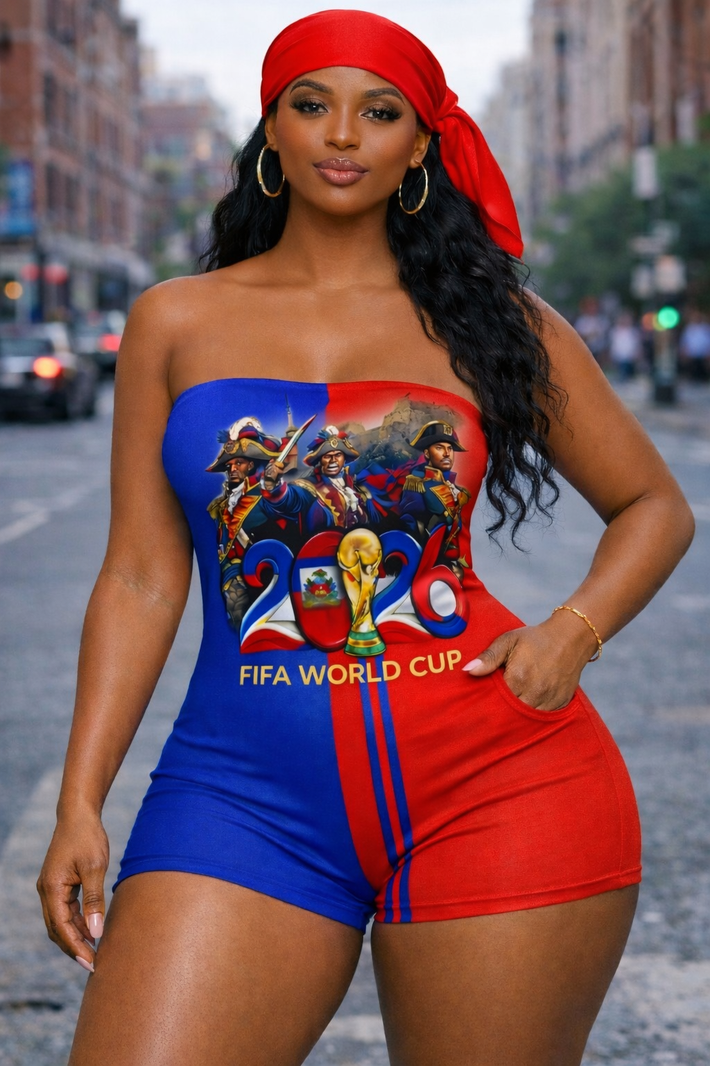 Romper Femme 2026 FIFA World Cup Haiti - Grenadiers Trophée Bustier Tricolore Bleu Rouge