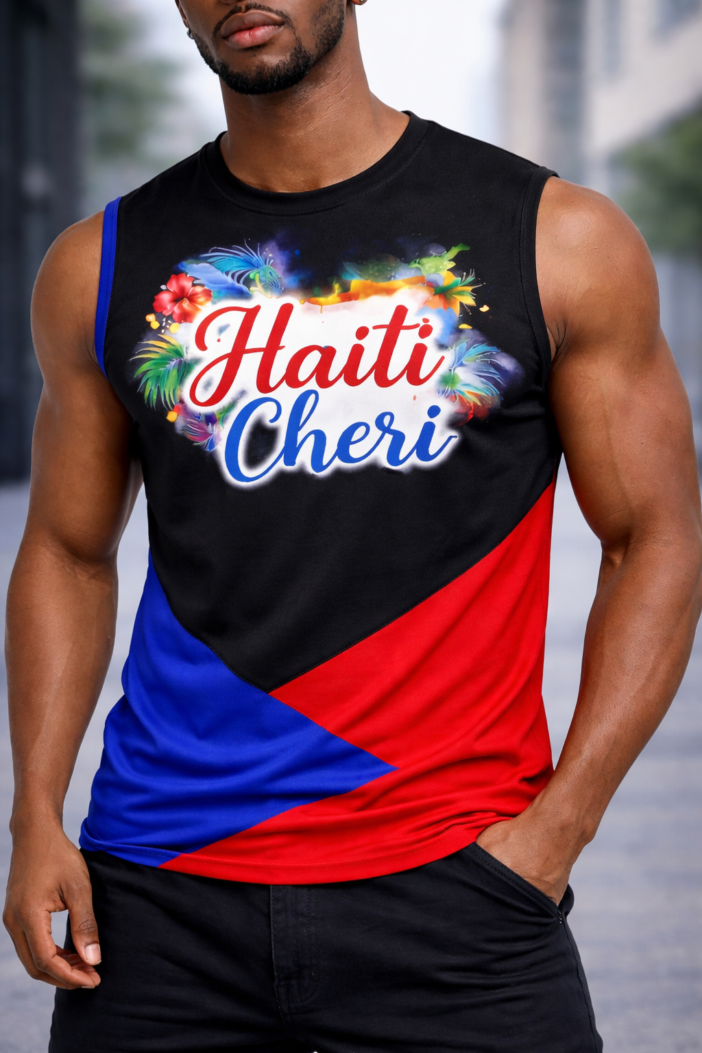 Débardeur Haiti Cheri - Fleurs Tropicales Plumes Colibri Tricolore