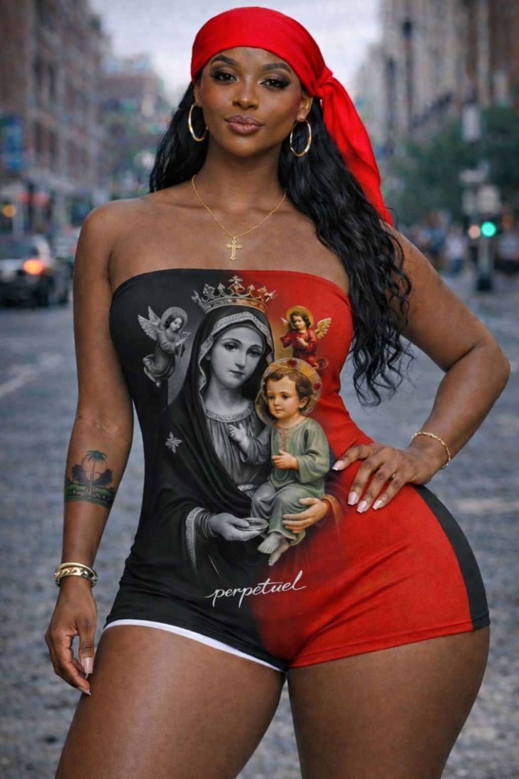 Romper Bustier Notre-Dame du Perpétuel Secours – Noir & Rouge