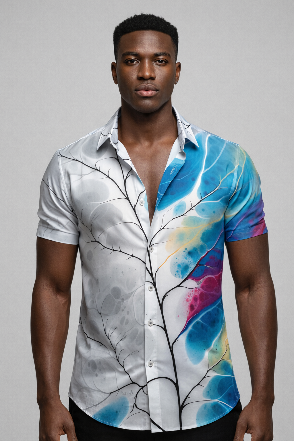 Chemise Aquarelle – Imprimé Arbre & Vagues Colorées
