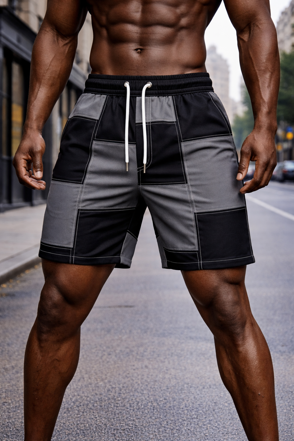 Short Patchwork Urbain – Gris & Noir