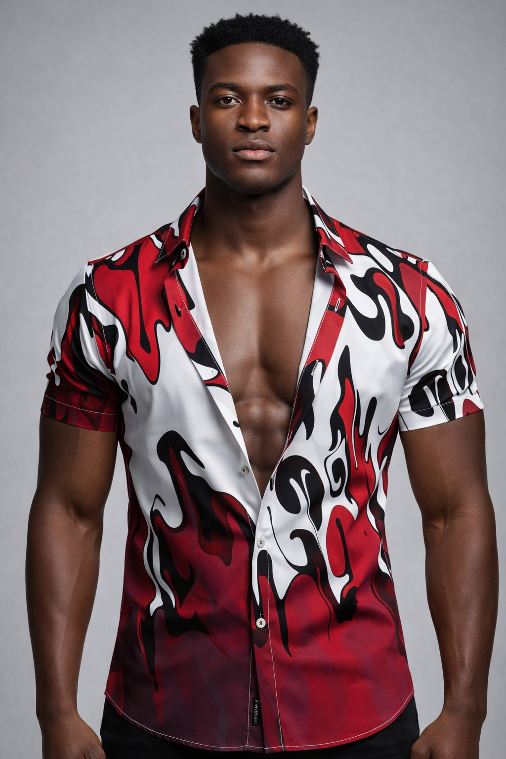 Chemise Flammes Abstraites – Rouge, Blanc & Noir