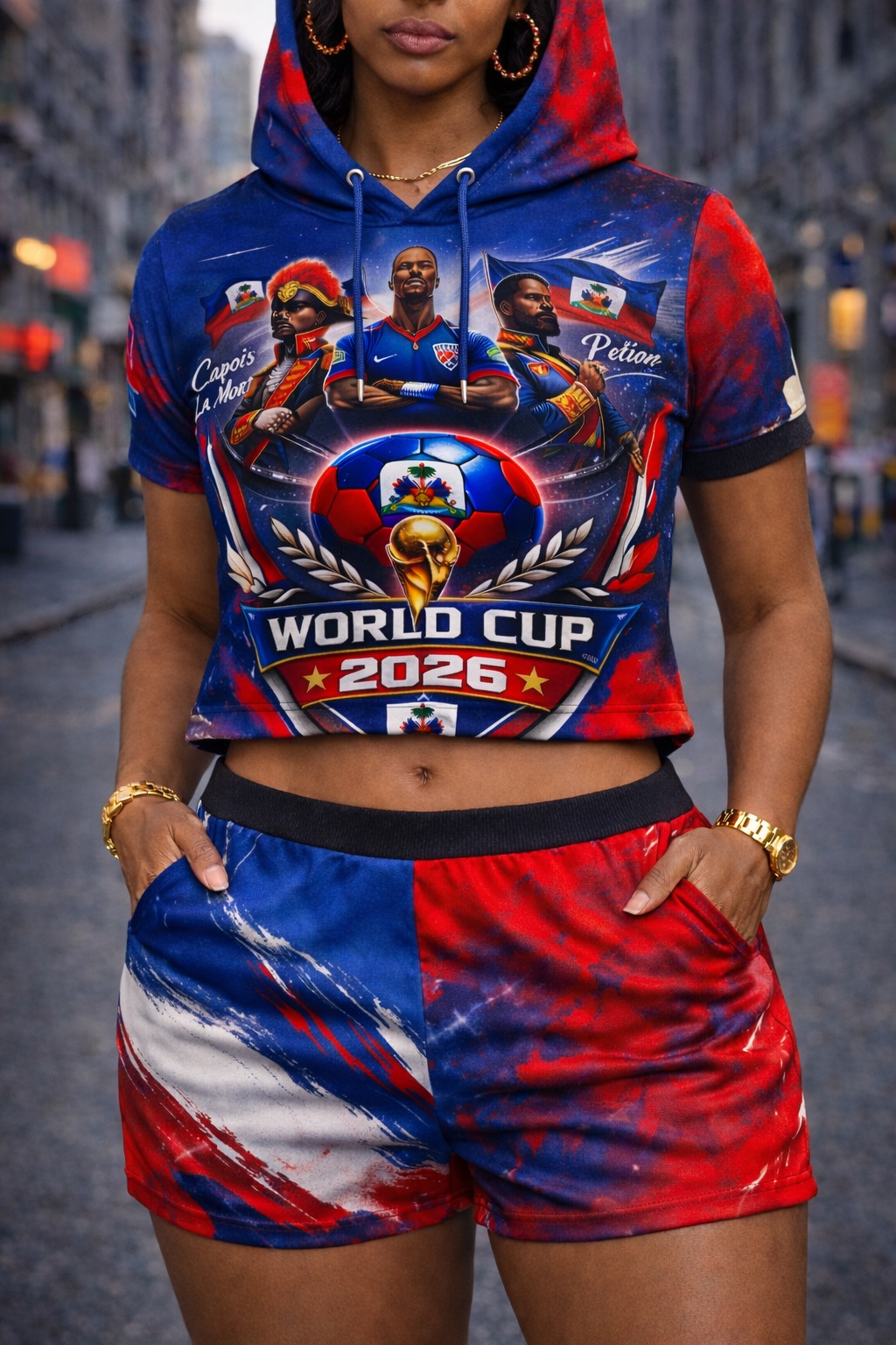 Ensemble Crop Top Hoodie et Short World Cup 2026 Haïti pour Femme