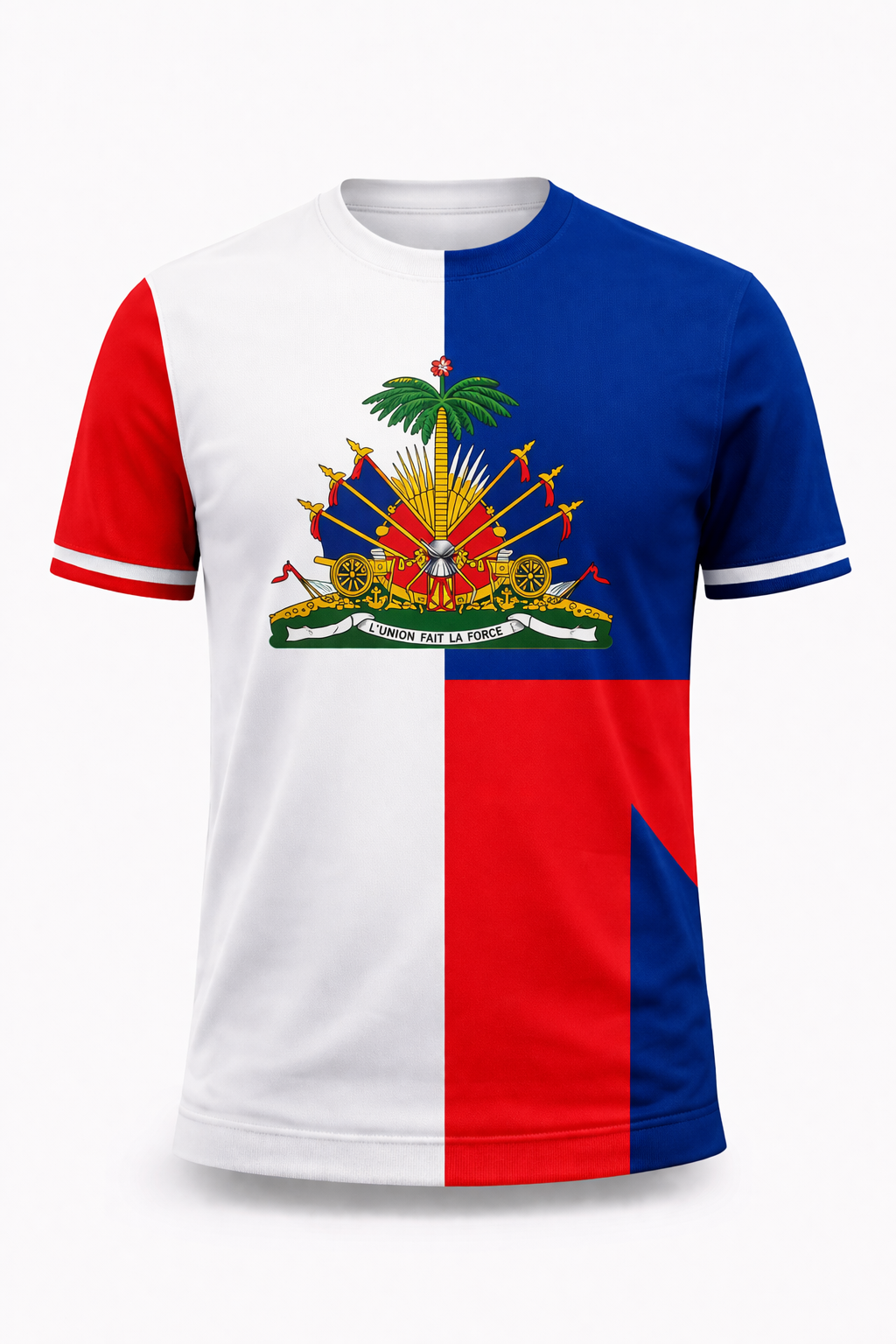 T-Shirt Haïti L’Union Fait La Force – Colorblock Blanc, Bleu & Rouge