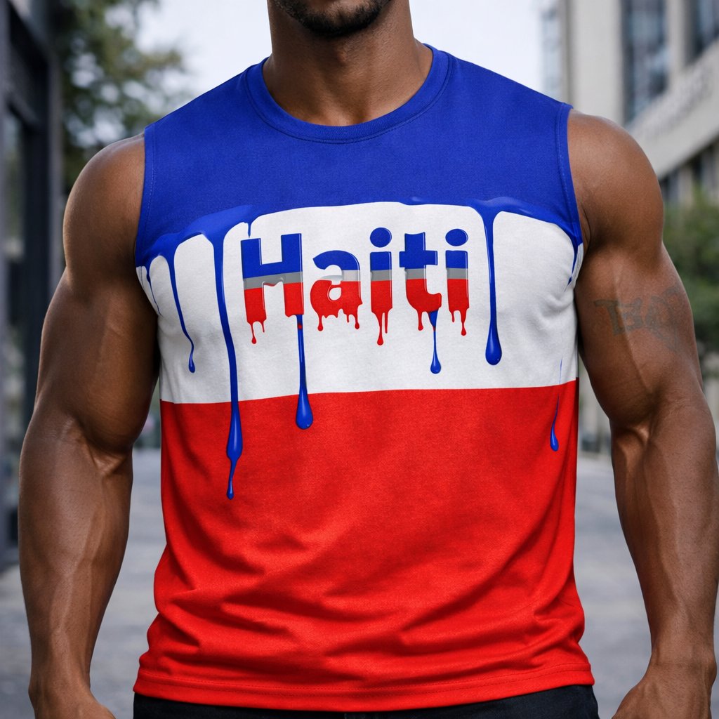 Débardeur Haiti Drip Art - Design Peinture Dégoulinante Drapeau