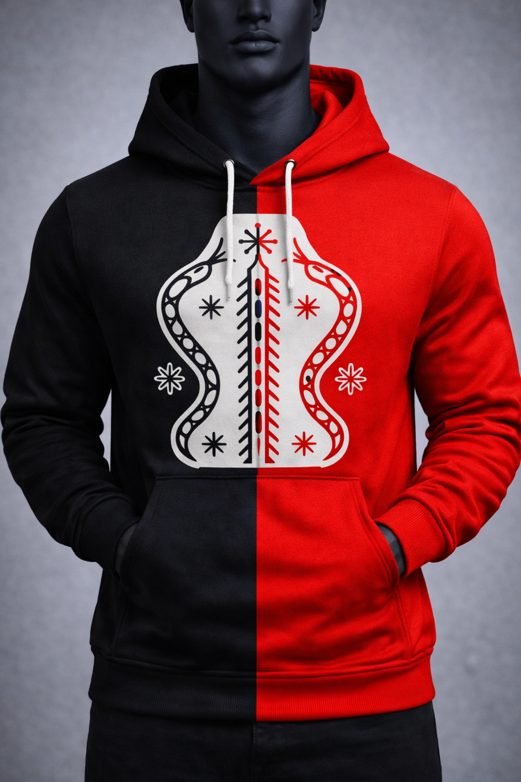 Hoodie Vévé Damballah Serpent – Noir & Rouge