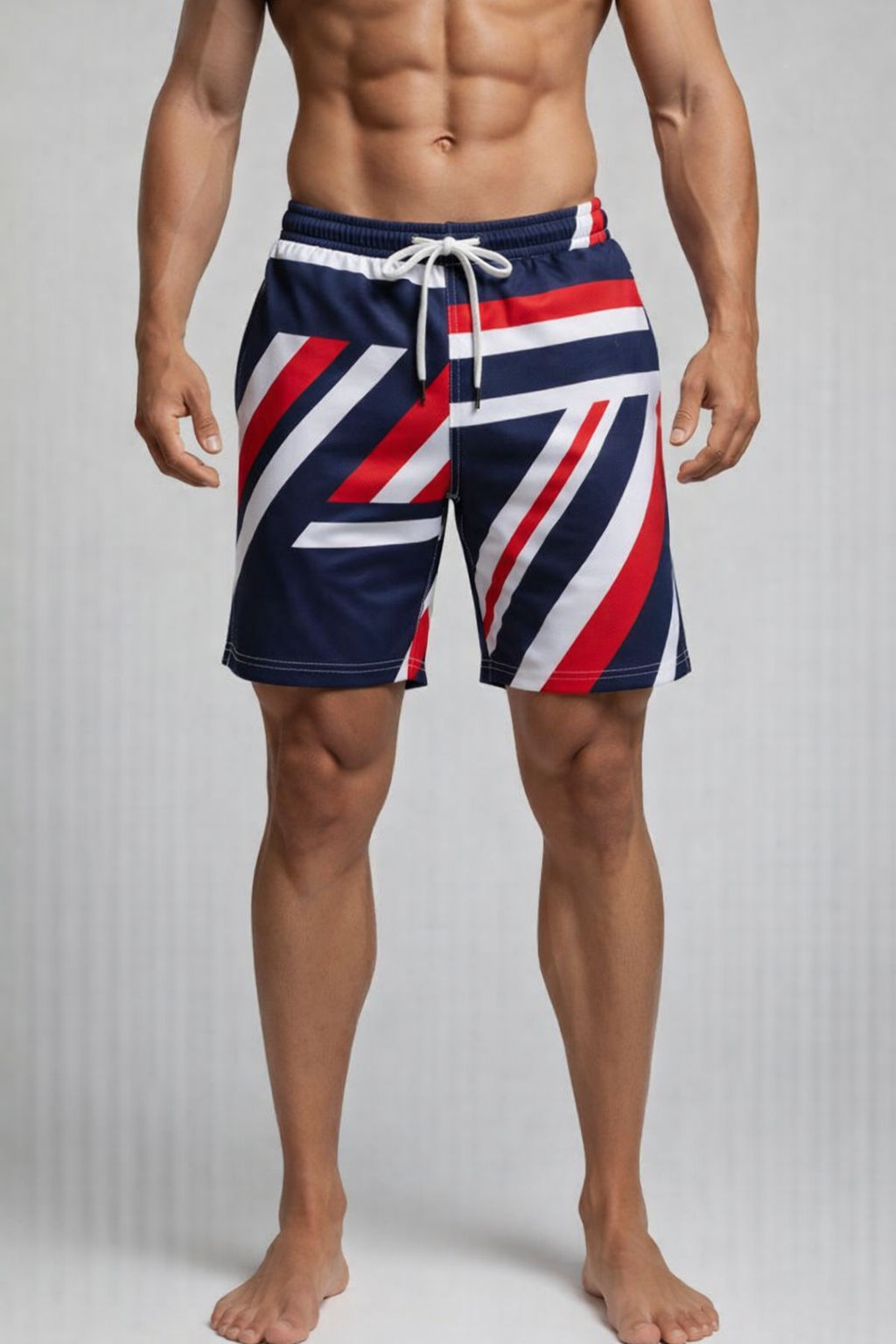 Short Rayures Diagonales – Marine, Rouge & Blanc