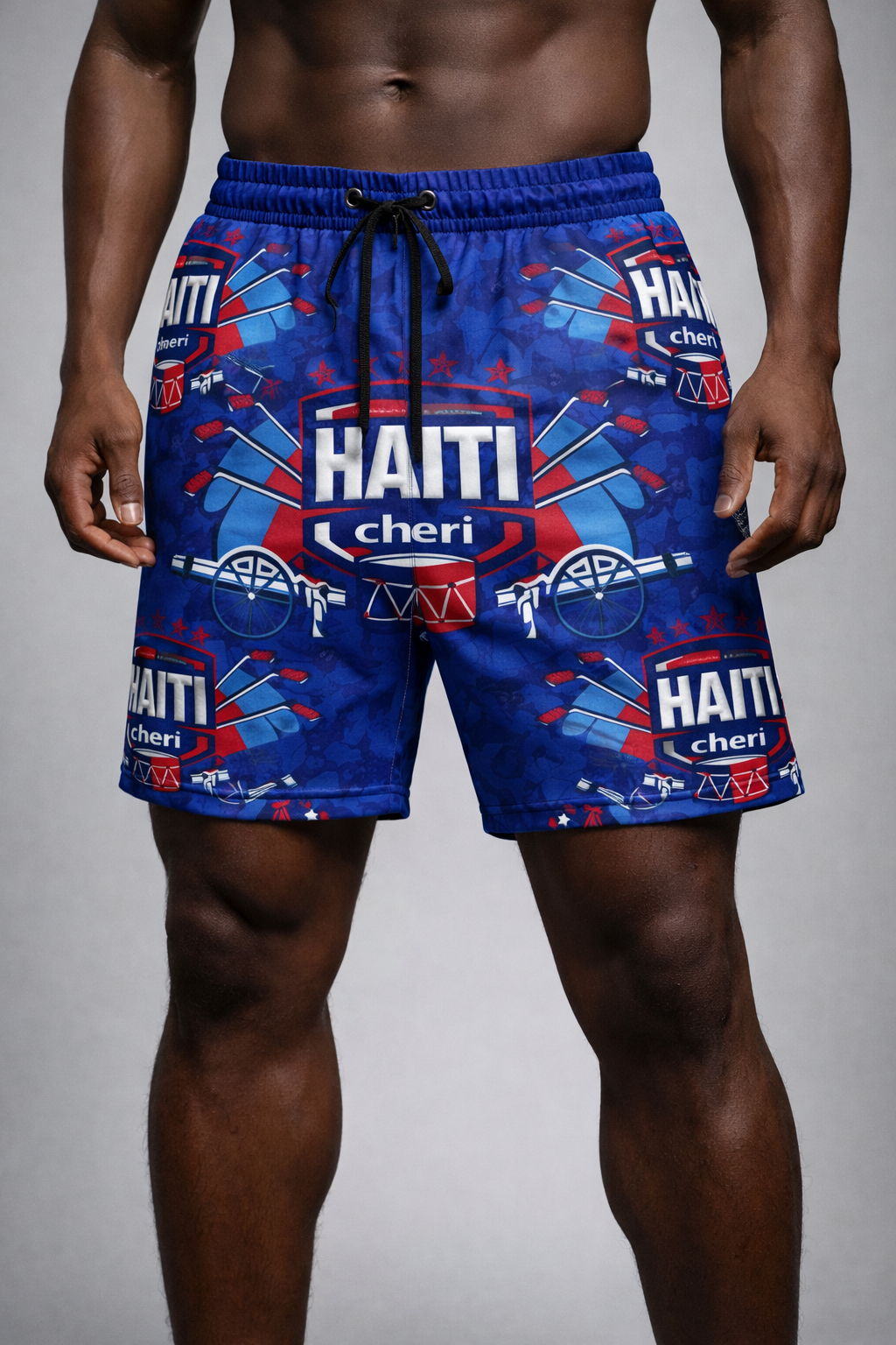 Short Haiti Cheri Bleu - Motif Répétitif Patriotique