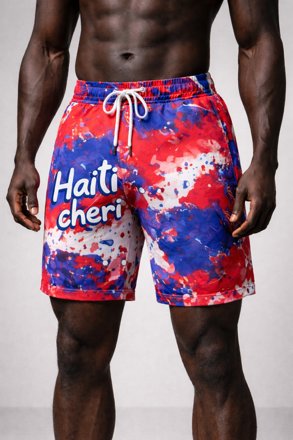 Short Haiti Cheri Aquarelle - Effet Peinture Bleu Rouge Blanc