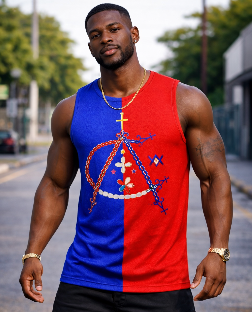 Débardeur Vaudou Spirituel - Symboles Mystiques Haïtiens Bicolore