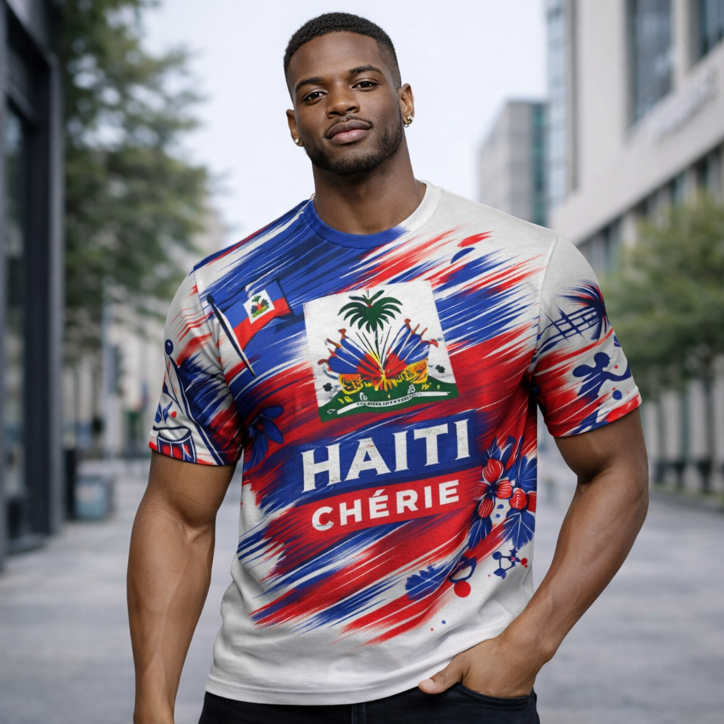 T-Shirt Haïti Chérie - Édition Paint Brush Tricolore