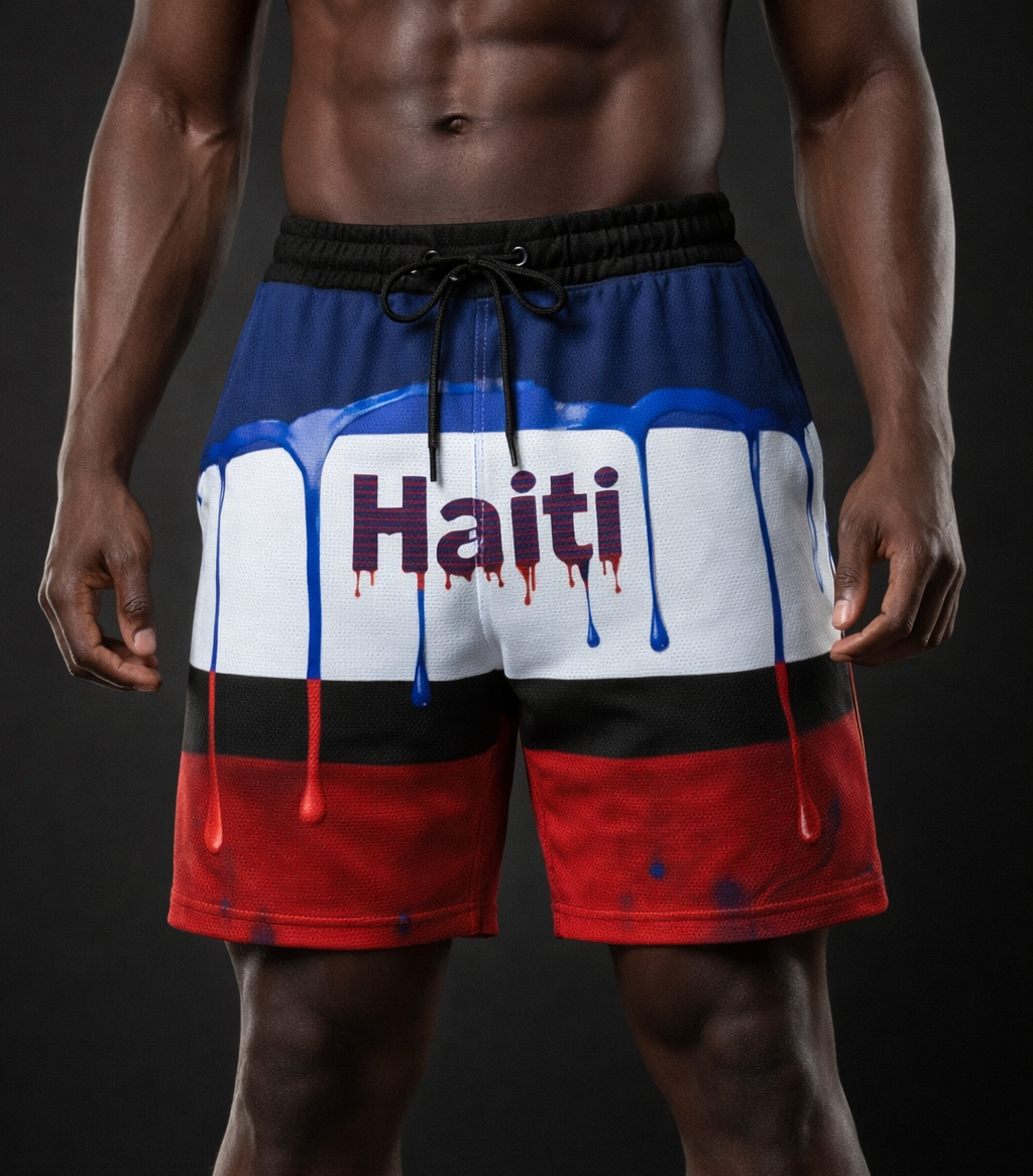 Short Haiti Peinture Dégoulinante - Drapeau Bleu Blanc Rouge