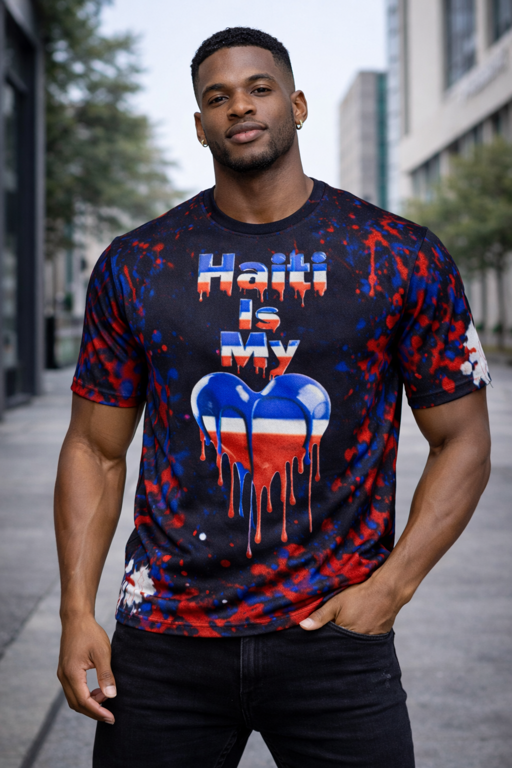 T-Shirt Haiti Is My Heart - Édition Paint Drip All-Over