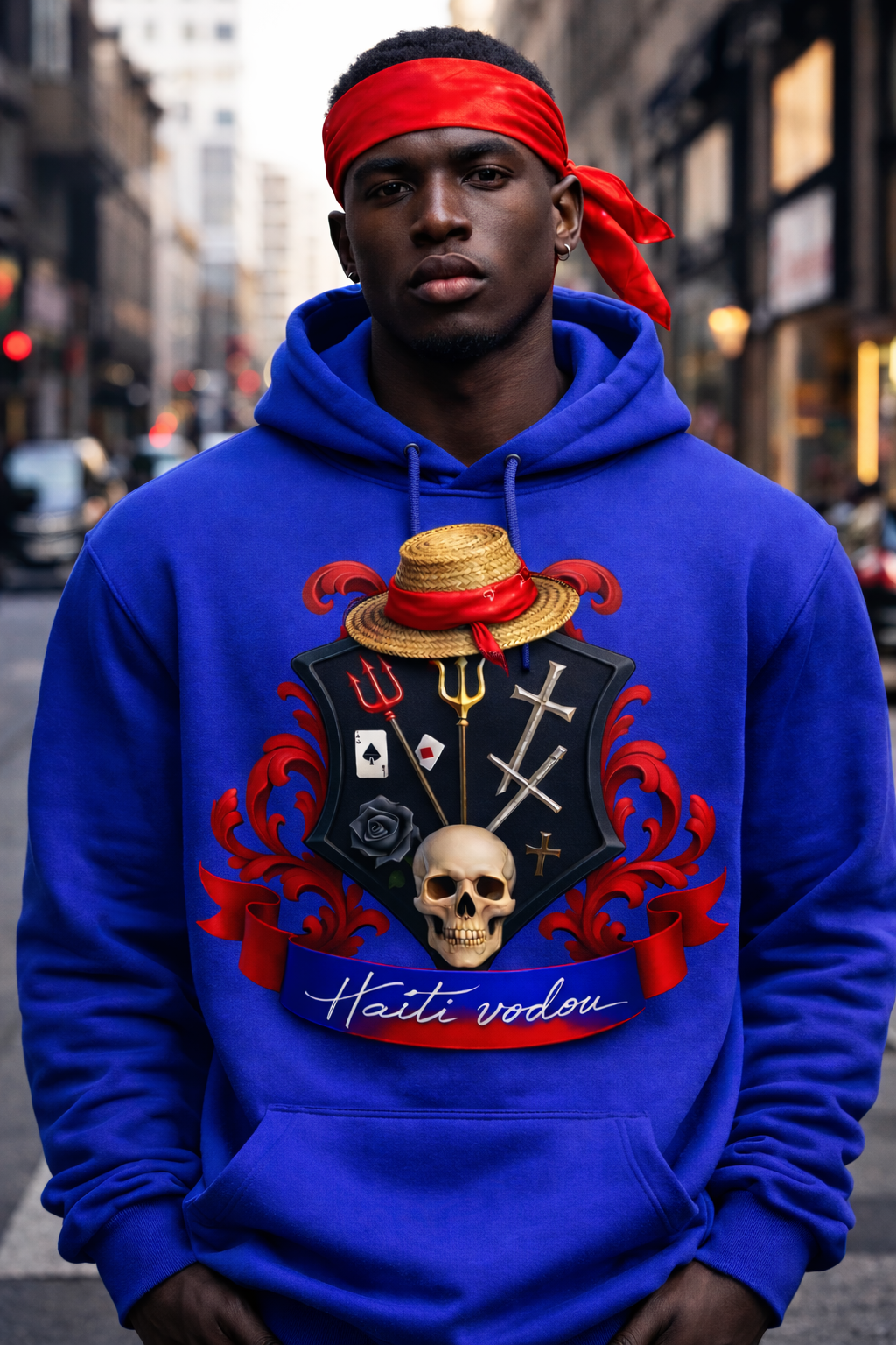 Hoodie Haiti Vodou - Symboles Mystiques Bleu Royal