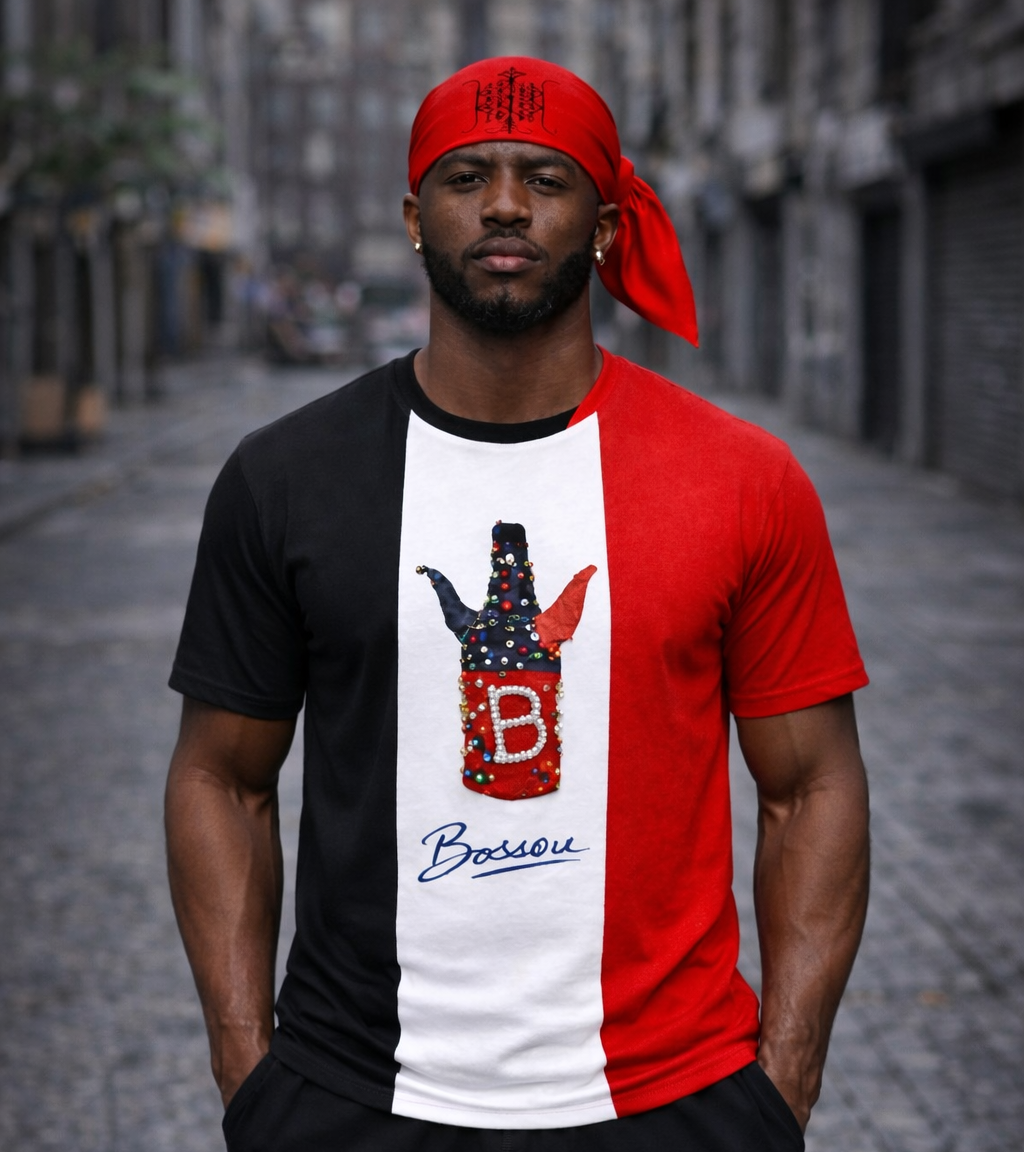 T-Shirt Bossou Bouteille Rituelle – Noir, Blanc & Rouge
