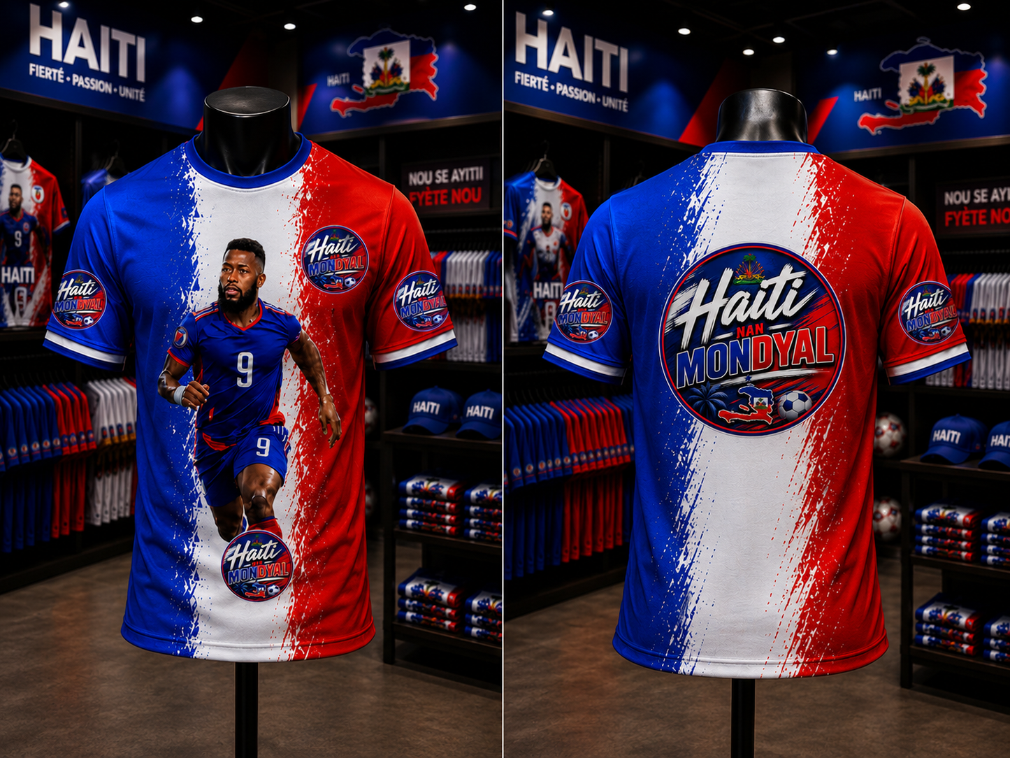 T-Shirt Joueur #9 Haïti – Bleu, Rouge & Blanc