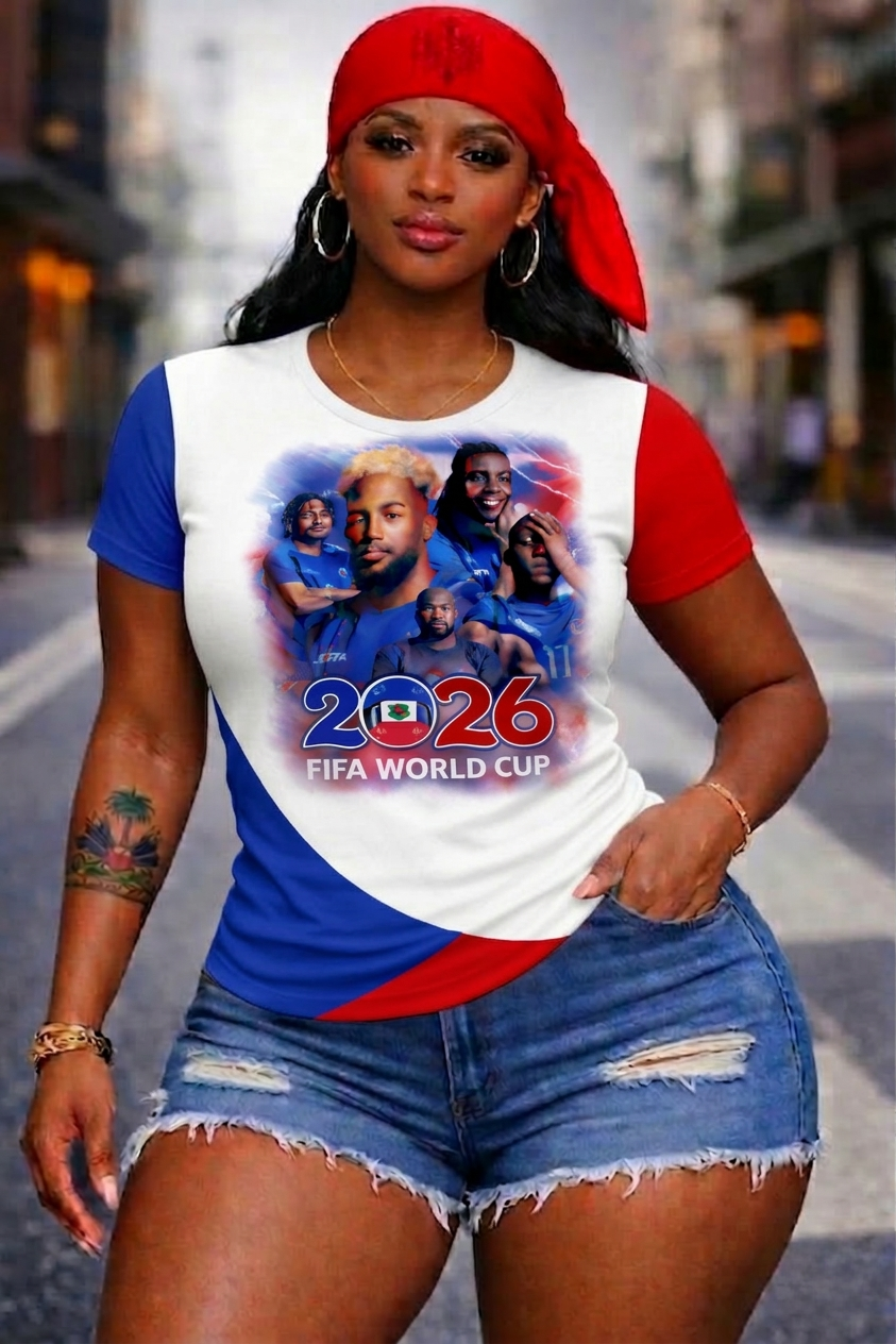 T-Shirt Femme 2026 FIFA World Cup - Équipe Haïti Tricolore